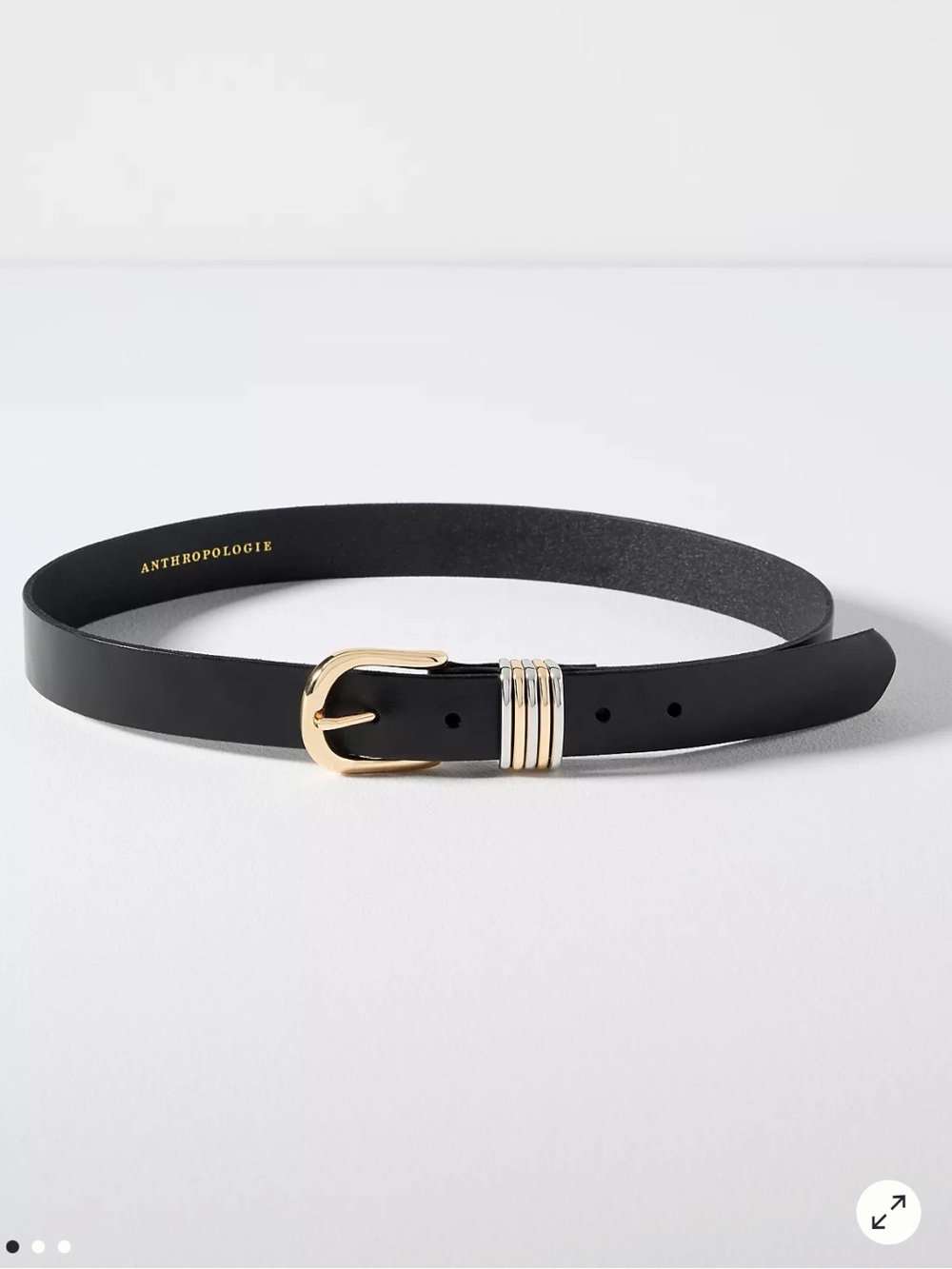 Plus Sized Anthropologie Black Leather Belt with Gold-silver belt